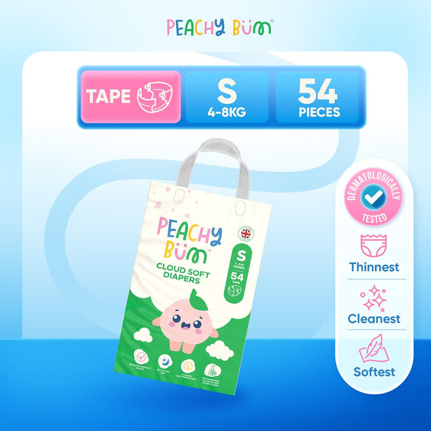 [1 Pack] Peachy Bum Cloud Soft Tape Diapers | Size NB | Size S | Size M | Size L