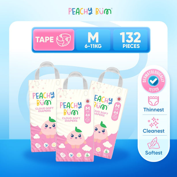 [Bundle of 3] Peachy Bum Cloud Soft Tape Diapers | Size NB | Size S | Size M | Size L