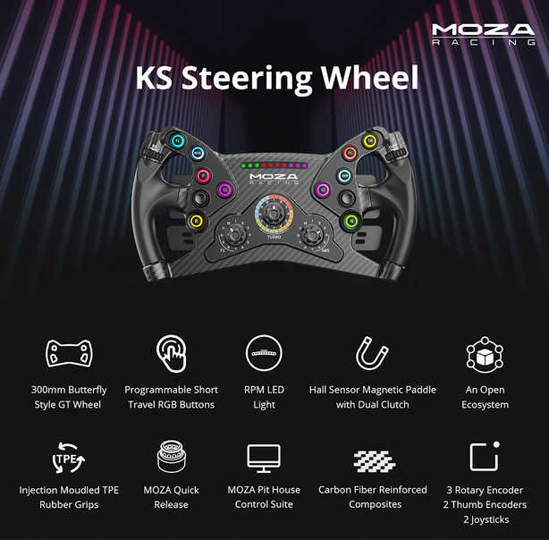 MOZA KS Steering Wheel 300mm GT Style RGB Buttons