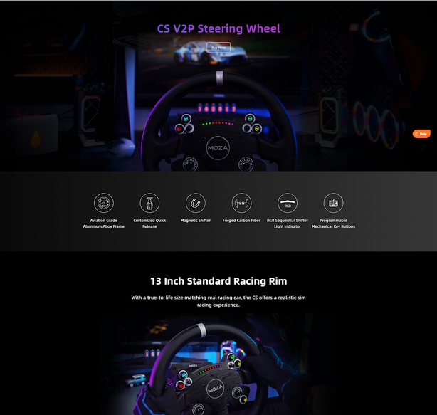 MOZA CS V2P Steering Wheel Aluminum Racing Wheel with RGB Lights