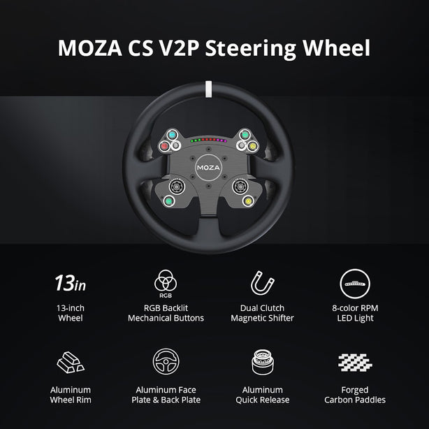 MOZA CS V2P Steering Wheel Aluminum Racing Wheel with RGB Lights