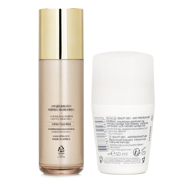 Vichy Beauty Deo Anti-perspirant 48hr Roll-on (for Sensitive Skin) 50ml X Ottie Gold Prestige Resilience Energetic Essence 50ml - 2pcs