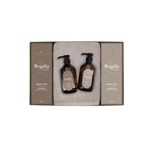Charles Millen Signature Collection Rebliss Loft Sports Bath Towel With Regalia Shower Gel and Shampoo Gift Set,CM25-X45, Tart Brown + White Tea