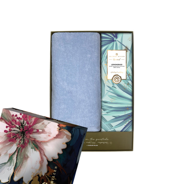 Charles Millen Signature Collection Repose Loft Sports Bath Towel With Unwind Diffuser Gift Set,CM25-X47, Isle Blue + Lemon Grass