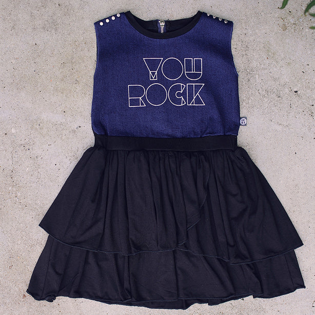 You Rock Black Denim Kids Dress