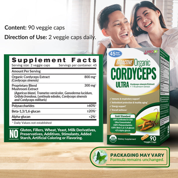 LABO Nutrition Bioactive Organic Cordyceps Ultra for Respiratory & Immune Health