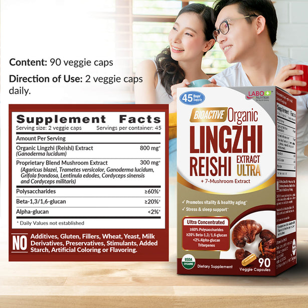 LABO Nutrition Bioactive Organic Lingzhi for Immunity Calm Energy Sleep Support