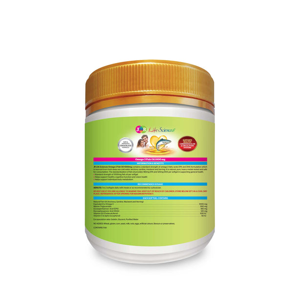 JR Life Sciences Omega-3 Fish Oil 1000mg 180 Softgels