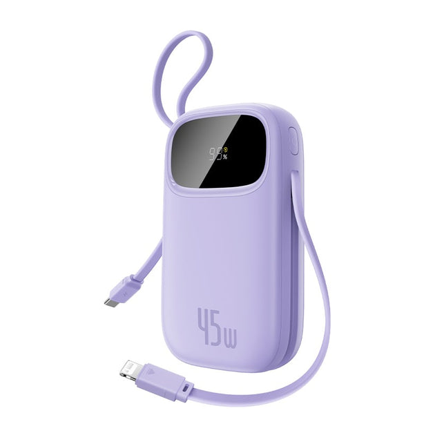 OS-Baseus EnerFill FC31 Digital Display Power Bank with 2 Built-in USB-C Cables 20000mAh 45W Nebula Purple