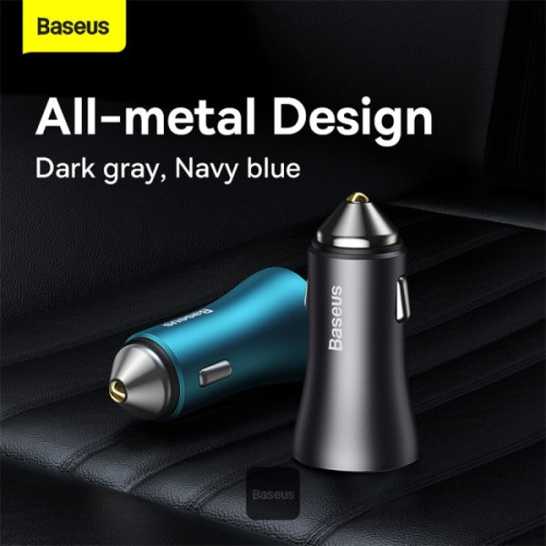 Baseus Golden Contactor Max Dual Fast Charger Car Charger U+C 60W Blue