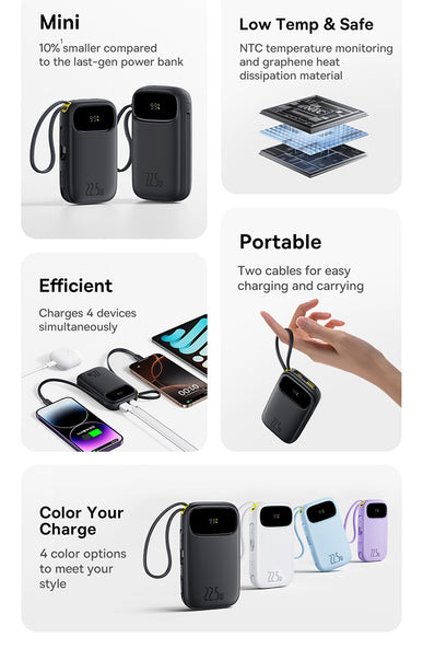 OS-Baseus EnerFill FC31 Qpow 3 Digital Display Power Bank with USB-C+iP Cables 20000mAh 45W Nebula Purple