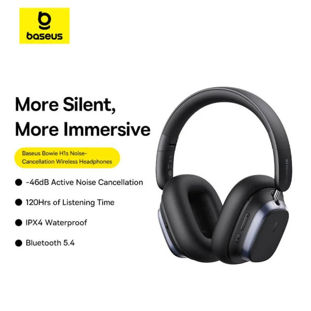 OS-Baseus Bowie H1s Noise-Cancellation Wireless Headphones Cluster Black