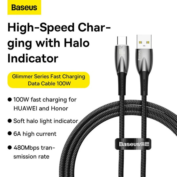 Baseus Glimmer Series Fast Charging Data Cable USB to iP 2.4A 2m Black