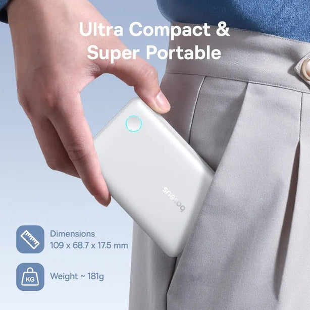 OS-Baseus EnerFill FP11 Power Bank 10000mAh 15W Moon White (Includes Simple Type-C to Type-C Cable 20V/3A 30cm White)