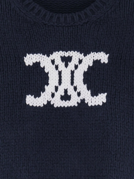 Celine Triomphe cotton blend sweater - Navywhite
