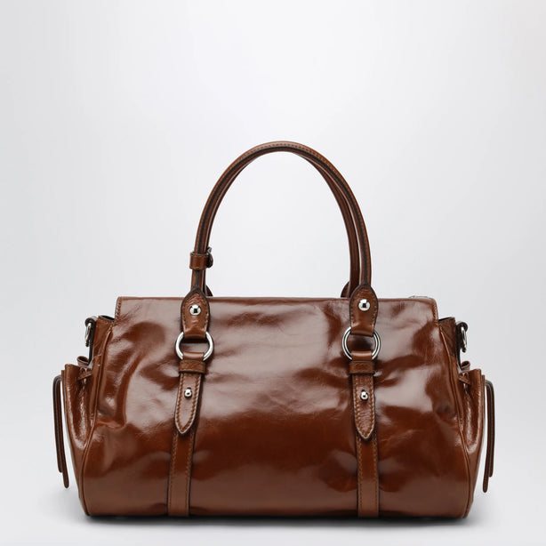 Large Top Handle Bag In Glossy Palisander Leather
