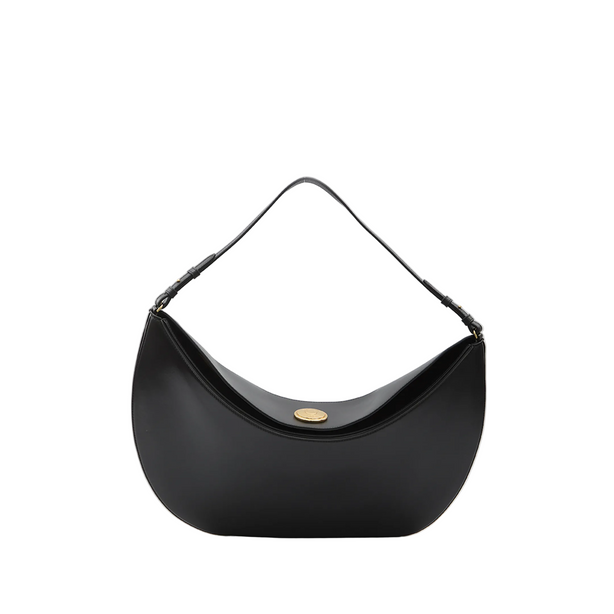 Large Calf Leather Hobo Bag - Black