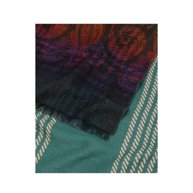 Wool Jacquard Scarf with Check Print and Faded Paisley Motif