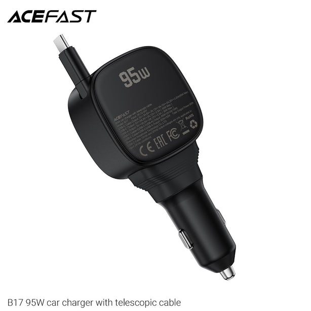 Acefast B17 95W Car Charger With Telescopic Cable - Black