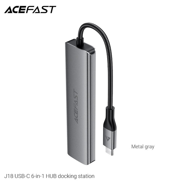 Acefast J18 USB-C 6-in-1 HUB Docking Station - Metal Gray