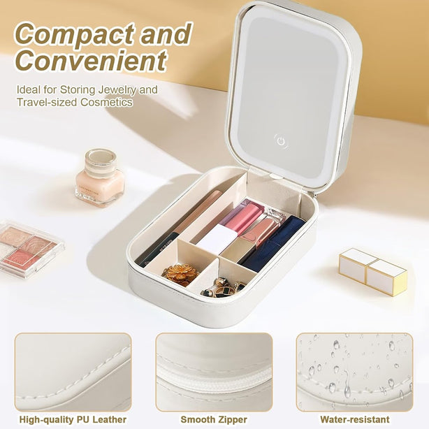 StitchesandTweed Travel Makeup Case with LED Light Up Mirror - Gris Perle