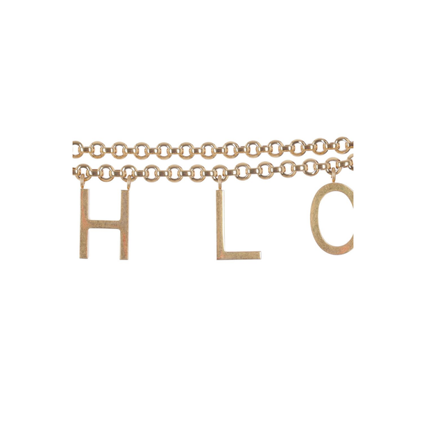 Gold-Tone Interlocking Chain Design Lettered Detailing Adjustable Length Clasp Fastening