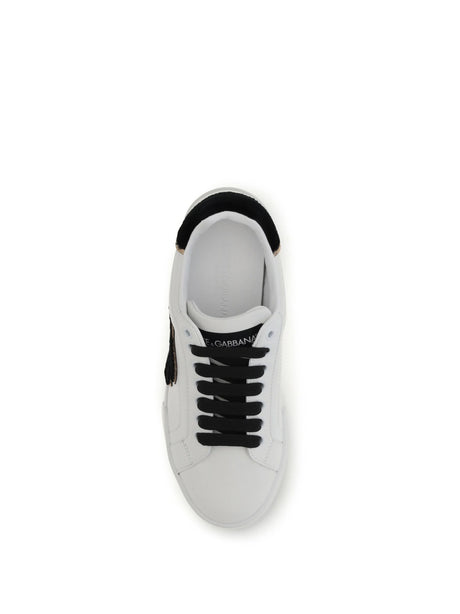 Dolce & Gabbana Leather Sneakers with logo - White/Black