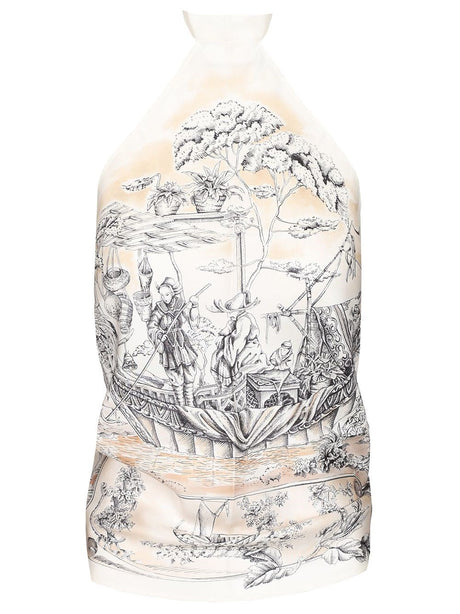 Ferragamo Top Scarf With Ethnic Print - Beige