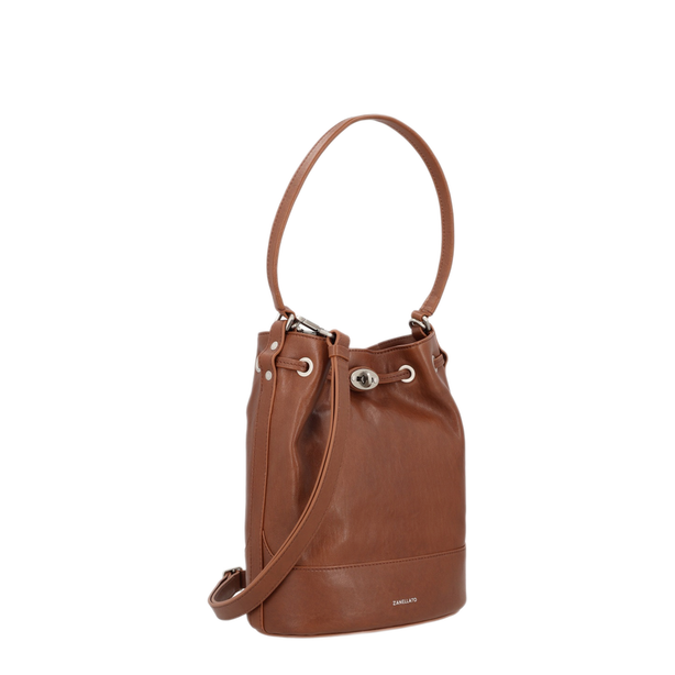 Mondà Small Smooth Leather Bucket Bag - Brown Sandalo