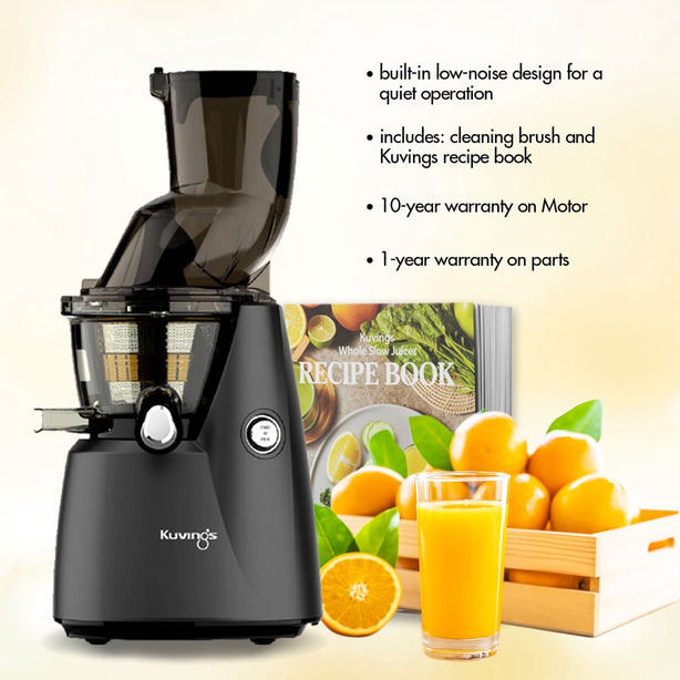 Kuvings E8000 Whole Slow Juicer with Dual Feeding Chute for Cold Press Masticating Juice (Pearl Black)