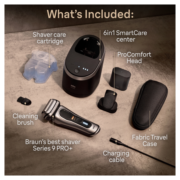 Braun Series 9 Pro+ 9597cc Electric Shaver with 6-in-1 Smartcare center and ProComfort Head, Silver
