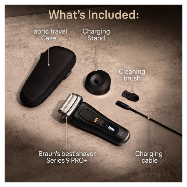 Braun Series 9 Pro+ 9510s Wet & Dry shaver with charging stand and travel case, atelier black