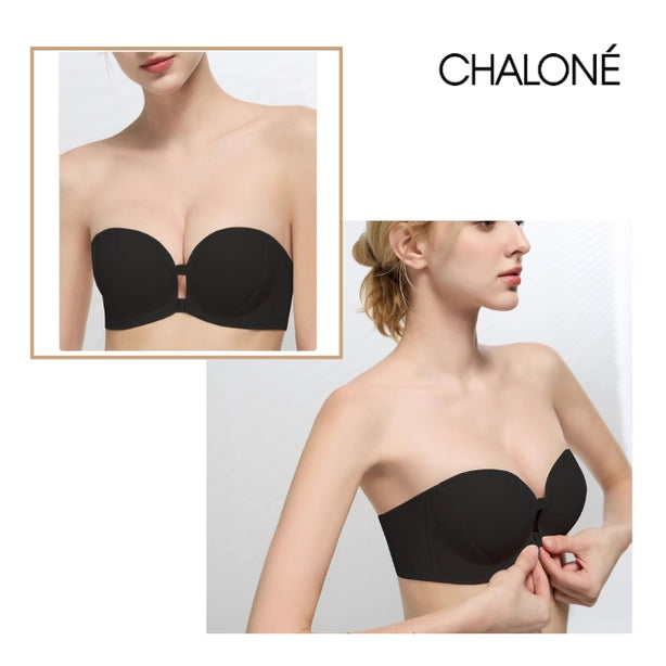 [Stay-On For Small Bust] Chalone Super Push Up Low Front Strapless Bra Front Closure Non Wired No Gaping No Slip Optional Straps