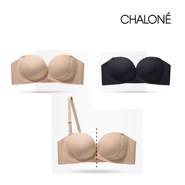 [Stay-On For Small Bust] Chalone Super Push Up Low Front Strapless Bra Front Closure Non Wired No Gaping No Slip Optional Straps