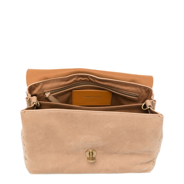 One Size Glossy Goat Satchel - Pebbled Beige