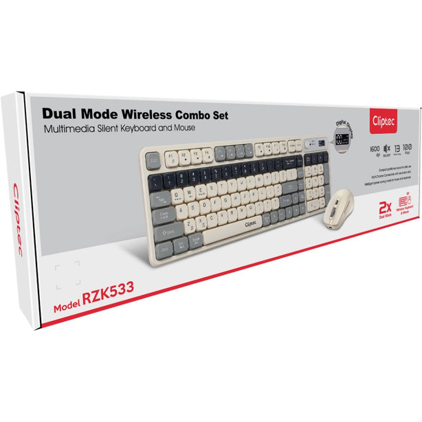 Cliptec RZK533 Dual Mode Wireless Multimedia Silent Keyboard And Mouse Combo Set - Blue