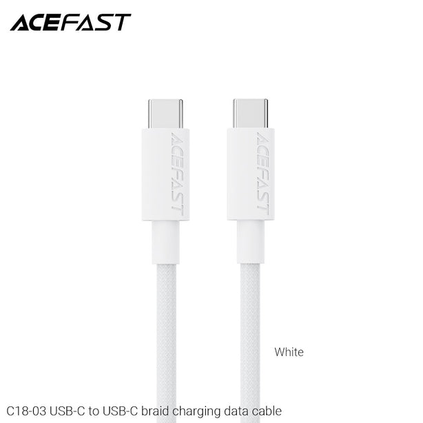 Acefast C18-03 USB-C to USB-C Braid Charging Data Cable - White