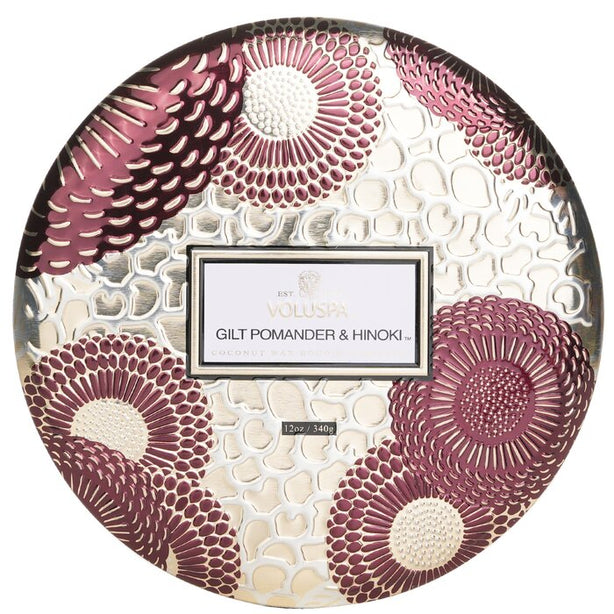 3 Wick Decorative Tin Candle - Gilt Pomander & Hinoki - 340g/12oz