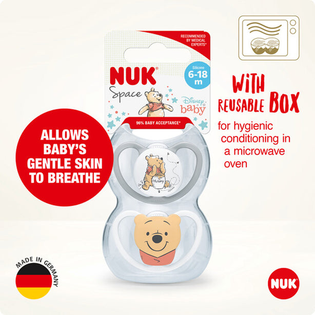 NUK Space Disney Winnie the Pooh Silicone Soother Pacifier 2pcs/box | 6-18 Months