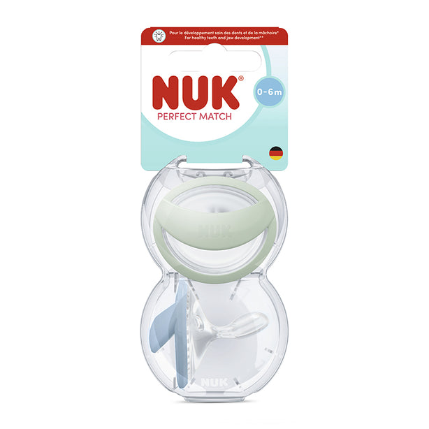 NUK Perfect Match Silicone Soother Pacifier 2pcs/box | 0-6 Months - Green/Blue