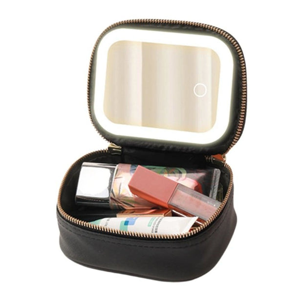 StitchesandTweed Portable Makeup Her Pouch with LED Mirror - Noir