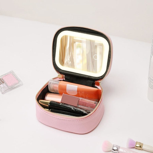 StitchesandTweed Portable Makeup Her Pouch with LED Mirror - Rose D'ete