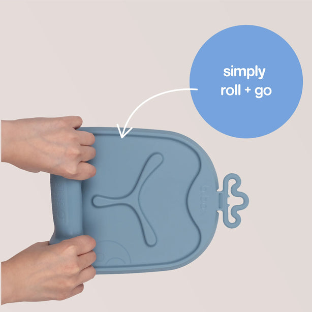 B.Box Roll + Go Mealtime Mat with Spoon | Travel Friendly | 6 months+ | Lullaby Blue