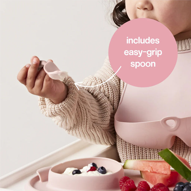 B.Box Roll + Go Mealtime Mat with Spoon | Travel Friendly | 6 months+ | Blush