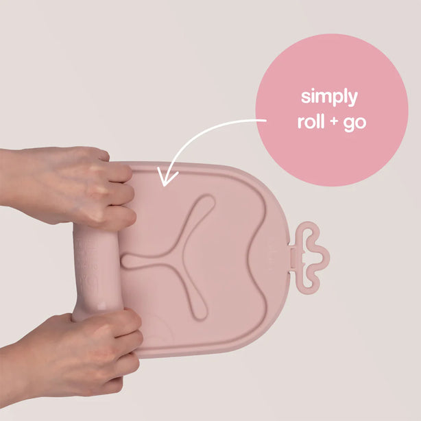 B.Box Roll + Go Mealtime Mat with Spoon | Travel Friendly | 6 months+ | Blush