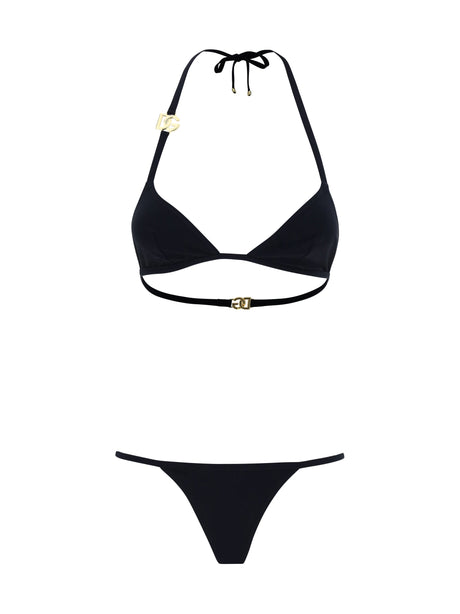 Dolce & Gabbana Triangle Bikini with gold plaque - Black