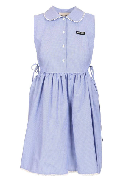 Miu Miu Poplin Dress With Vichy Pattern - Sky Blue