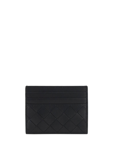 Bottega Veneta Leather Card Holder - Black-Silver