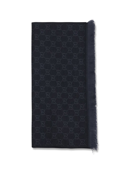 Gucci GG Supreme embroidered wool Scarf - Black/Light Grey