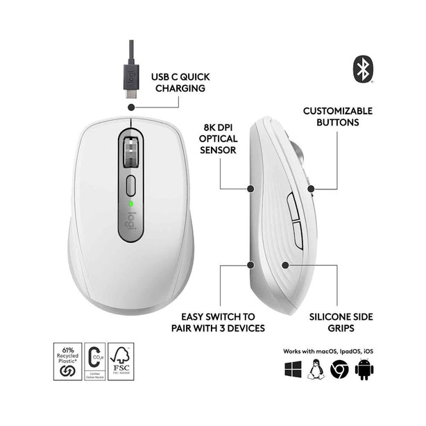 Logitech Mx Anywhere 3S Wireless Bluetooth Silent Mouse Palegrey